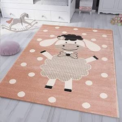 VIMODA bērnu paklājs, pūkains bērnu paklājs, Happy Sheep, bērnu istaba, rozā, izmēri: diametrs 120 cm, apaļš