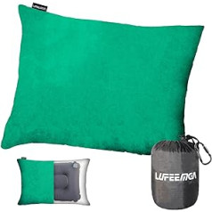 LUFEEMGA Travel Pillow 33 x 43 cm - Kempinga spilvens - Piepūšamais spilvens Kompakts Ultralight Outdoor Pillow - Kakla spilvens mugursomai, lidmašīnai, automašīnai, piknikam, pludmalei (malahīta zaļš)