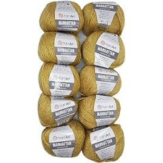 10 x 50 g YarnArt Manhattan Viscose - Yarn with Glitter, 500 g Metallic Wool, Effect Wool (Gold 902)