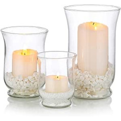 Glass Candle Holder 1 Set (3 Pieces) Hurricane Candleholder Multiple Use for Column, Votive, Tea Light, Floating Candle, Flower Vase, Terrarium Planter, Wedding Centrepieces, Home Decoration