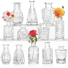 Glass Bud Vase Set of 12. Small Vases for Flowers, Clear Bud Vases in Bulk, for Centrepieces, Mini Vintage Vase for Wedding, Home, Table Decor