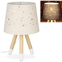 Relaxdays Children's Room Table Lamp, Bedside Lamp for Girls, E14, Round Fabric Shade with Stars, 40 cm High, 50% Iron, Pink