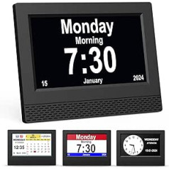 SENXINGYAN digitālā kalendāra modinātājs, 7 collu HD liela ekrāna modinātājs, vairāki pulksteņa režīmi, vecāka gadagājuma pulkstenis ar datumu un nedēļas dienu, automātiski aptumšojams senioriem, pieaugušajiem un