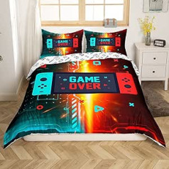 Sunnybed Gamer patalynės komplektai berniukams žaidimų antklodė 135 x 200 cm Vaikų vaizdo žaidimų antklodė paaugliams berniukams miegamojo apverčiama žaidimų pulto valdiklis žaidimų dizaino lovos komplektas 2 dalys