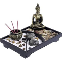 London Boutique Zen Garden Kerzenhalter Räucherstäbchenhalter, weißer Sand und dekorative Steine (thailändischer, Holz Harz, Thai-Buddha, L23W16H3cm