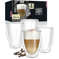 Moritz & Moritz Barista Milano 4 x 250 ml kapučīno glāzes ar dubultām sienām - divsienu glāzes kafijai, tējai vai desertam - var mazgāt trauku mazgājamā mašīnā