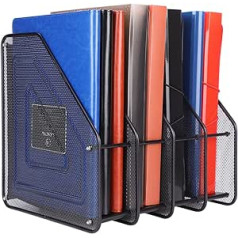 Magazine File Metal Standing Folder with 4 Compartments Office Desk Organiser Documents Books Holder Multifunctional Document Tray Robust Magazine Rack Bookend 29.5 x 31.6 x 32.5 cm