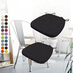 2 krēslu spilvenu komplekts 40 x 38 x 3 cm ar saitēm, mazgājams sēdekļa spilvens, neslīdošs krēsla spilvens, noņemams pārvalks ar rāvējslēdzēju, ideāli piemērots mājām, birojam, virtuvei, ēdamistabai, melns