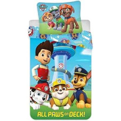 Paw Patrol bērnu gultas veļas 2-daļīgs komplekts segas pārvalks 100 x 135 cm + spilvendrāna 40 x 60 cm, 100% kokvilna Oeko-Tex, Chase, Marshall, Rubble, Skye, Zuma un Rocky