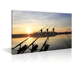 1 Piece Wall Decor Lake Sunset Canvas Picture Dock Fishing Pictures for Bedroom, Bathroom, Office Fishing Gear, Three Posters and Prints, Ready to Hang (16