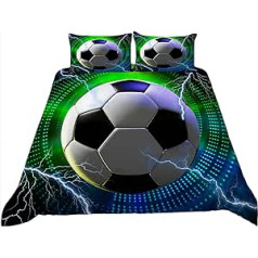 Tospass gultas veļas komplekts 135 x 200 cm Bērnu futbols 3D Drukāts Meitenes Zēni Zēni 2-daļīgs Mīksta Bērnu Gultas Veļa Zils Zaļš Mikrošķiedras Mīksts segas pārvalks ar rāvējslēdzēju 1 Spilvendrāna 80 x 80 cm