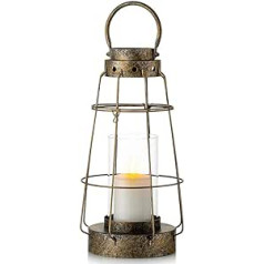 NUPTIO Decorative Lantern Large Hanging Hurricane Pillar Candle Holder for Table Display, Vintage Distressed Shabby Chic Candle Lantern with Glass for Home Decor Wedding Party Patio Centrepiece