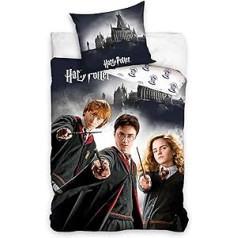 MTOnlinehandel Harry Potter gultas veļa 135 x 200 cm 80 x 80 cm kokvilna · Bērnu gultas veļa meitenēm un zēniem · Cūkkārpas galvenie varoņi Hermione, Harijs un Rons · 100% kokvilna