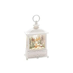 Indoor Christmas Decoration - Christmas LED Lighting White Water Wheels Antique Effect Lantern with Santa on Sleigh - Battery Operated Timer Control