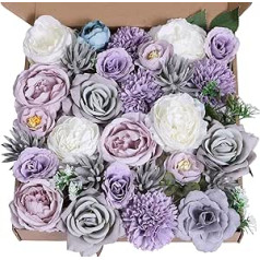 Msrlassn Artificial Flower Heads Roses Peonies Dahlia Flower Heads Flower Heads Silk Flowers Artificial Flowers for Party DIY Bridal Wedding Flower Arrangements Combo Decoration (Forest Purple)