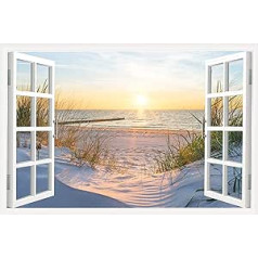 3D Window Effect Landscape Wall Art White Beach Nature Wilderness Photography Artwork Pictures for Canvas Wall Decor for Living Room Ready to Hang 36