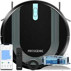 Proscenic 850T WLAN robotu putekļu sūcējs ar tīrīšanas funkciju, 3000 Pa sūkšanas jaudas putekļsūcēja robots ar tīrīšanas funkciju, Siri un Alexa un Google mājas un lietotņu vadība, mājdzīvnieku matiem/paklājiem/cietiem