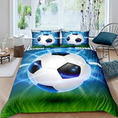 Loussiesd zēnu futbola gultas veļas komplekts, 135 x 200 cm, sporta tēmas segas komplekts bērniem, pusaudžiem, 3D futbola raksta gultas komplekts, sacensību spēles, gultas veļa, 2 gab.