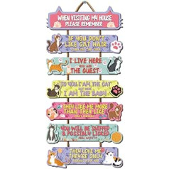 AUIAU Cat Rules Wooden Sign Decoration Funny Saying Cat Claw Wooden Hanging Plaque for Cat Lovers Wall Art When You Visit My House Kittens Pet Decorations for