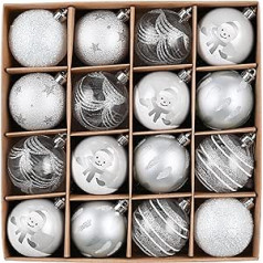 Victor's Workshop Christmas Baubles for Decoration, Pack of 16, 6 cm, Silver White Christmas Baubles, Transparent, Christmas Tree Decorations with Hanger