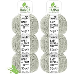 Hansa-Farm 100% Baby Alpaca Wool 25 krāsās - 300 gramu komplekts DK (dubultā adījums) (6 x 50 g) - 1. Mašīnā mazgājamā 100% Alpakas vilna - vēl mīkstāka, bez skrāpējumiem un izturīgāka - Alpakas vilna adīšanai un tamborēšana