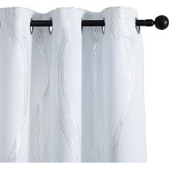 1 Pair Thermal Blackout Curtains Soft Pattern Silver Wave Insulated Curtains for Living Room Bedroom Indoor 2 Panels with Grommet (140x235cm, White)