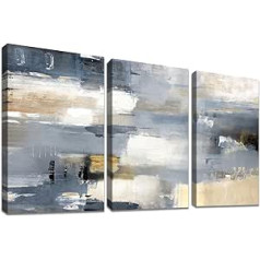 3 Panels Abstract Grey Yellow with Frame Canvas Pictures Wall Pictures Picture on Canvas Painting Poster Home Office Living Room Bedroom Bathroom Wall Decoration Ready to Hang 90 x 40 cm (12 x 16 x 3