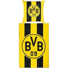 Borussia Dortmund BVB gultas veļas bloku svītras 135 x 200 cm: segas pārvalks un spilvendrāna ar pogām, svītrains dizains, 100% kokvilna