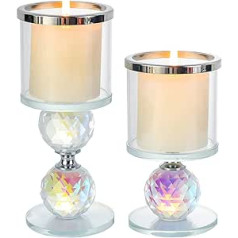 2 stiklinių stulpų žvakidžių rinkinys, sidabrinis uragano arbatos žvakių laikiklis, skirtas vestuvių vakarėliui (6,1 colio ir 4,7 colio)