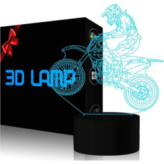 YKLWORLD 3D iluziju lampa MTB Motokross LED nakts gaisma 7 krāsas mirgojošs skārienjutīgais slēdzis ar USB kabeli Guļamistabas galda lampa bērniem Ziemassvētku dāvana