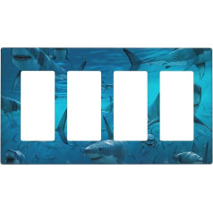 Shark Cool Blue Quad Rocker Light Switch Cover Decorative Wall Plate 4 Gang Socket Decoration for Boys Kids Room Living Room Laundry Room Kitchen Decoration