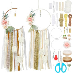 BEUNITONE DIY Dreamcatcher komplekts ar mēness ziediem iesācējiem Pēru mežģīņu ziedi Dzīves Dreamcatcher sienas dekorēšanai Pusapaļš roku darbs Dreamcatcher komplekts ar kristāliem