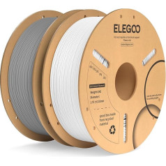 ELEGOO PLA+ filaments, PLA Plus 3D printeru filaments, cietāks un izturīgāks filaments, 3D drukāšanas materiāls, izmēru precizitāte +/-0,02 mm, saderīgs ar FDM printeriem, 2 kg/masa, 1,75 mm, balts,