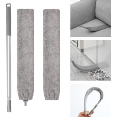 Retractable Gap Dust Cleaner, Including a Replacement Cloth Cover, Microfiber Duster Brush with Extension Rod, Removable and Washable Gap Cleaner, Bed, Furniture (Grey)