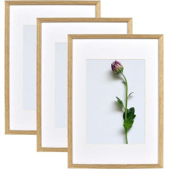 Atryinous Picture Frame 30 x 40 cm Koka rāmis ar stiprinājumiem DIN A4 21 x 30 cm - piekaramais / statīvs fotogrāfijām / plakātiem / kolāžām Modern Photo Oak 3 komplekti