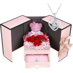 ELEUTH Rose Moss Bear Gifts for Mum, Real Eternal Rose Gift Box with Necklace, Preserved Rose Flower Box, Mother's Day Gift for Mum, Women, Wife, Girlfriend, Grandma, Valentine's Day, Anniversary,