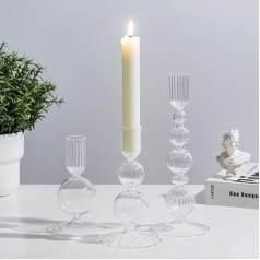 Glasseam sveču turētājs Stikla tapera sveču turētājs caurspīdīgs: 3 sveču turētāju komplekts Taper Candle Krāsains dekoratīvs sveču turētājs tapera svecēm Krāsains sveču turētājs Taper Candle viesistabai