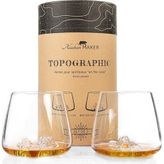 Alaskan MAKER 2 TOPOGRAPHIC viskija vai stipro alkoholisko dzērienu glāžu komplekts, ar rokām pūstas augstākās kvalitātes kristāla glāzes ar reljefiem kalniem, 350 ml degustācijas glāze (Grand Canyon & Matterhorn)