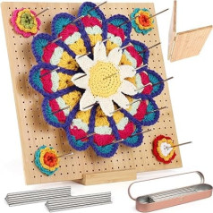 Coopay Granny Square Spanner Large, 33 x 33 cm bloķēšanas dēlis, tamborēšanas dēlis ar 30 nerūsējošā tērauda adatām, salokāms bambusa fiksācijas dēlis Granny kvadrātu spriegošanai, adīšanai un tamborēšanai