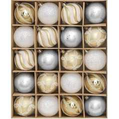 Valery Madelyn Christmas Baubles 20 gab. 6 cm plastmasas eglīšu baubles Ziemassvētku rotājumi ar pakaramo eglīšu rotājumu Ziemassvētku rotājumiem Zelta balta eleganta tēma