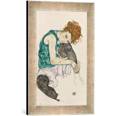 Egon Schiele Sēdoša sieviete 1917 Art Print augstas kvalitātes ar rokām darināts rāmis 30 x 40 cm Silver Raya