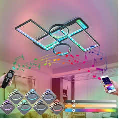 KZT LED Music Ceiling Light Dimmable RGB Colour Changing Living Room Lamp with Remote Control and App Control Ceiling Light Modern Ceiling Lighting for Children's Room Bedroom Living Room Kitchen Lamp