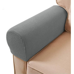 ESRISE Krēslu roku balstu pārvalki, Stretch Armchair Couch Armrest Cover Non-Slip Spandex poliestera dīvāna krēsla roku vāciņi Aizsargapvalki mēbeļu aizsardzībai, 2 iepakojuma gabali (gaiši pelēks)