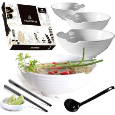 4 XL balto Pho bļodu komplekts 16 gab. bļodu komplekts Āzijas nūdeļu pagatavošanai 1600ml Restorāna kvalitātes melamīns Ideāli piemērots Ramen, Taizemes ēdieniem, taizemiešu ēdieniem, ieskaitot karotes, nūjiņas un mērces bļodas