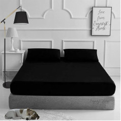 EXQUIZIT HOME Plain Fitted Sheet ar atbilstošu 1 spilvendrānu Poli kokvilnas Percale Easy Care Single Flat Sheet Black