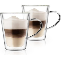 Camako divsienu kafijas glāzes kapučīno, latte macchiato, glāzes ar rokturi, borosilikāta, karstumizturīgas, stikla krūzes kafijai, tējai, pienam, sulai, saldējumam (2 x 250 ml)