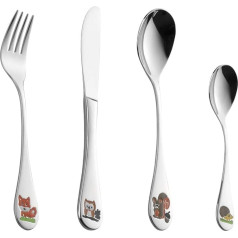 Forest Children's Cutlery Set 18/10 Stainless Steel with Coloured Animal Motifs on Handles 4-Piece Set