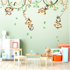 DECOWALL DW-1507S Jungle Monkey Wall Sticker Animals Sienų lipdukai Sienų dekoracijos gyvenamasis kambarys Miegamasis Vaikų kambarys Kūdikių kambarys Žaidimų kambarys