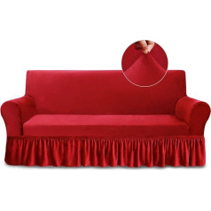 Skaists Jolly Spandekss dīvāna pārvalks ar svārkiem Super mīksts 1 gab., samta sarkans slipcover dīvāniem Stretch Universal Couch Cover for Living Room Easy Fit Mazgājams mēbeļu dīvāns Protector