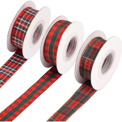 Bohue 3 ruļļi Ziemassvētku Tartan lentes 10 jardi Skotijas lentes divpusējā lente Ziemassvētku dekorēšana Puses piederumi Gingham lentes amatniecības dāvanas